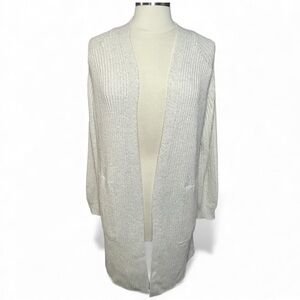 Ribbed Longline Cardigan Duster Open Front Pocket Sweater Cotton Blend